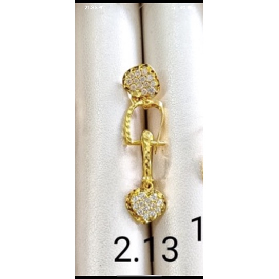 terbaru anting jepit wanita model hati swarozki emas asli kadar 875