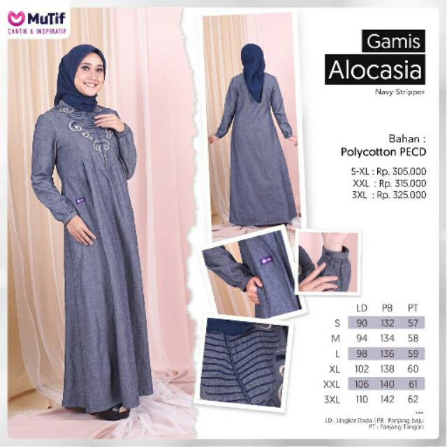 Gamis MUTIF ALOCASIA Denim, Navy || Mutif Damoza Upmore