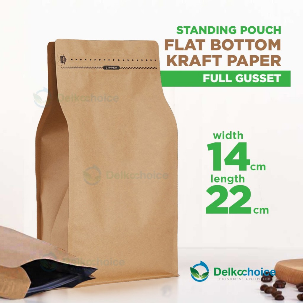 STANDING POUCH KRAFT PAPER FLAT BOTTOM FULL GUSSET 14X22