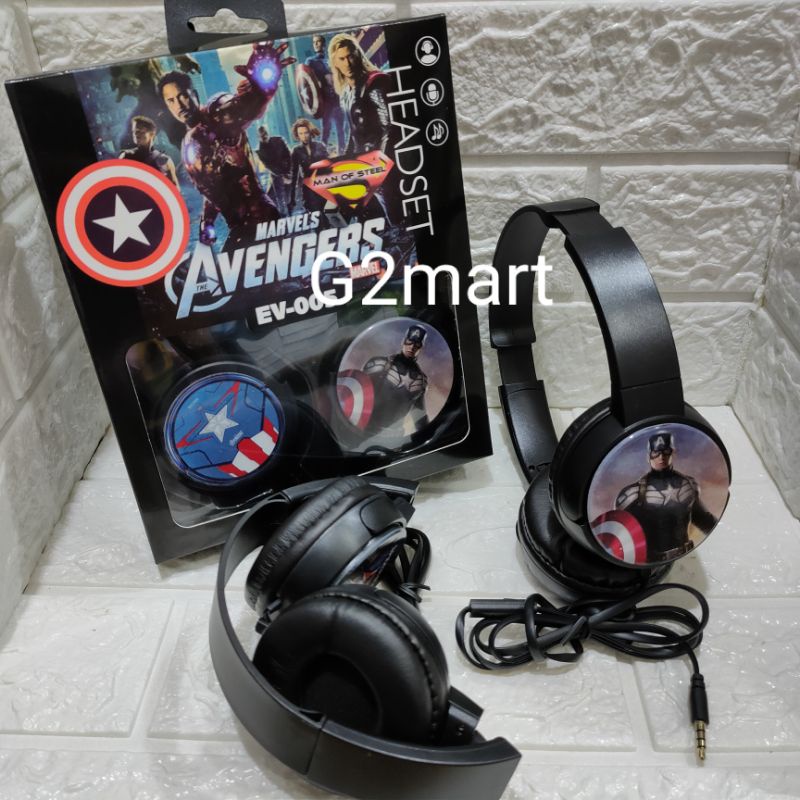 Headphone / Headset CAPTAIN AMERICA Hf bando extra bass MARVEL (telpon music online)