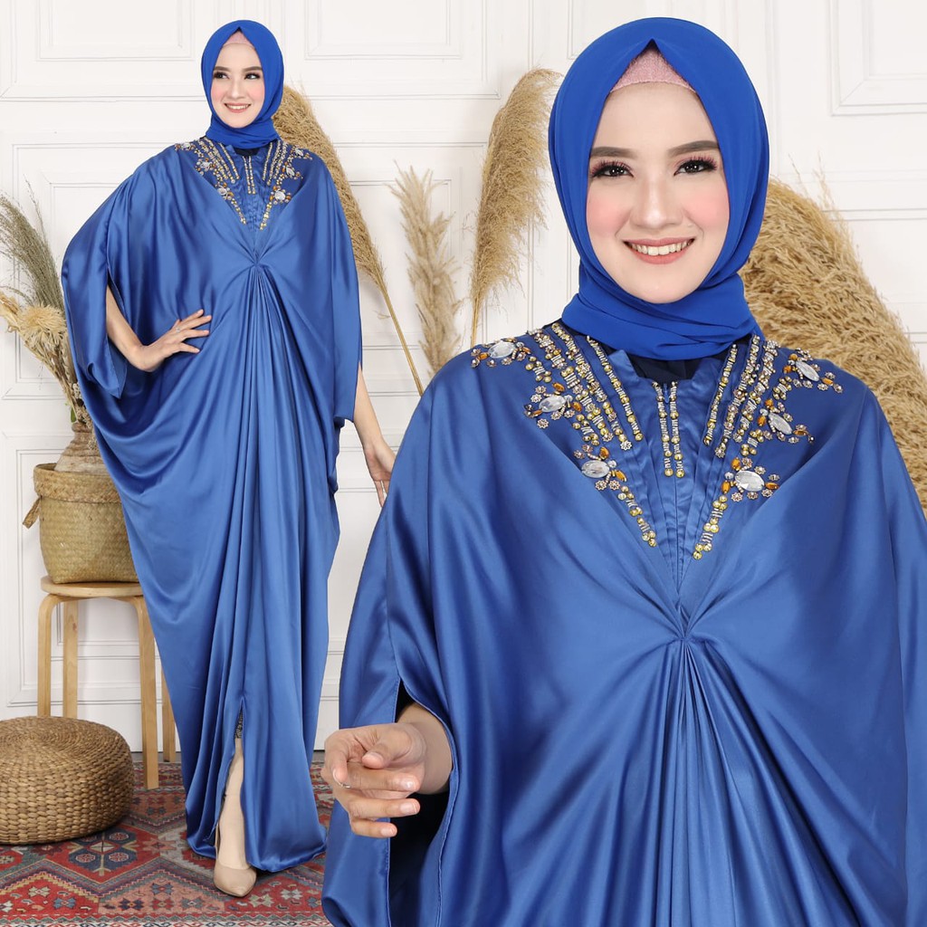 HOPYLOVY Kaftan Wanita Kombinasi Permata Mewah Halimah / Baju Lebaran 2021 Kekinian