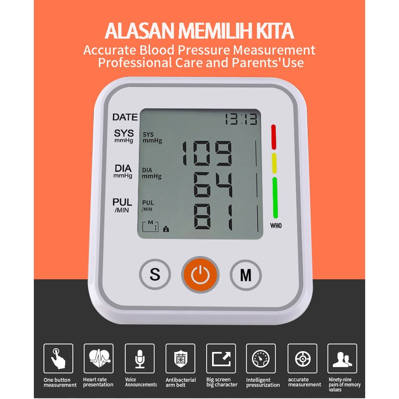 BLUE SKY Siaran suara Tensimeter Digital Alat Cek Pengukur Tekanan Tensi Darah Digital Tensimeter Sphygmomanometer bersertifikat FDA