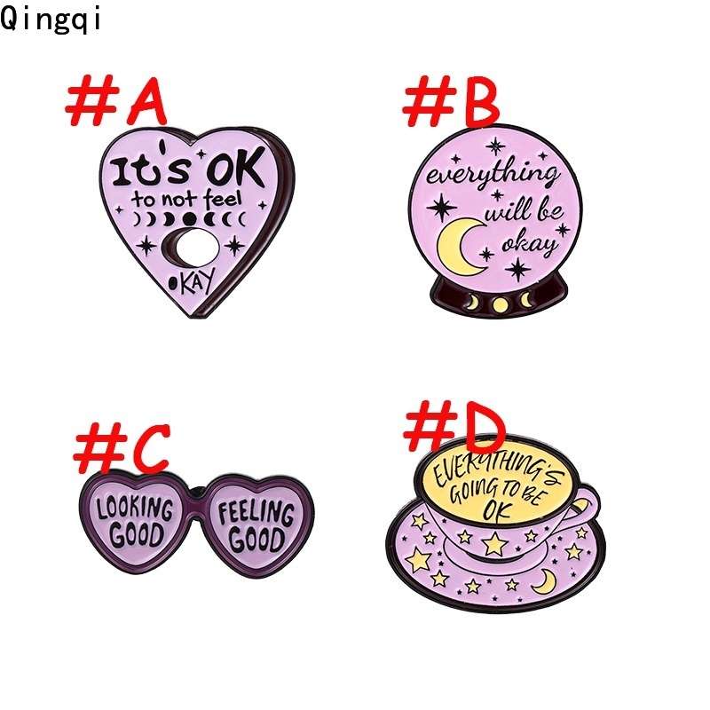 Bros Pin Enamel Bentuk Cangkir Kopi / Hati / Kacamata / Kutipan Inspirasional