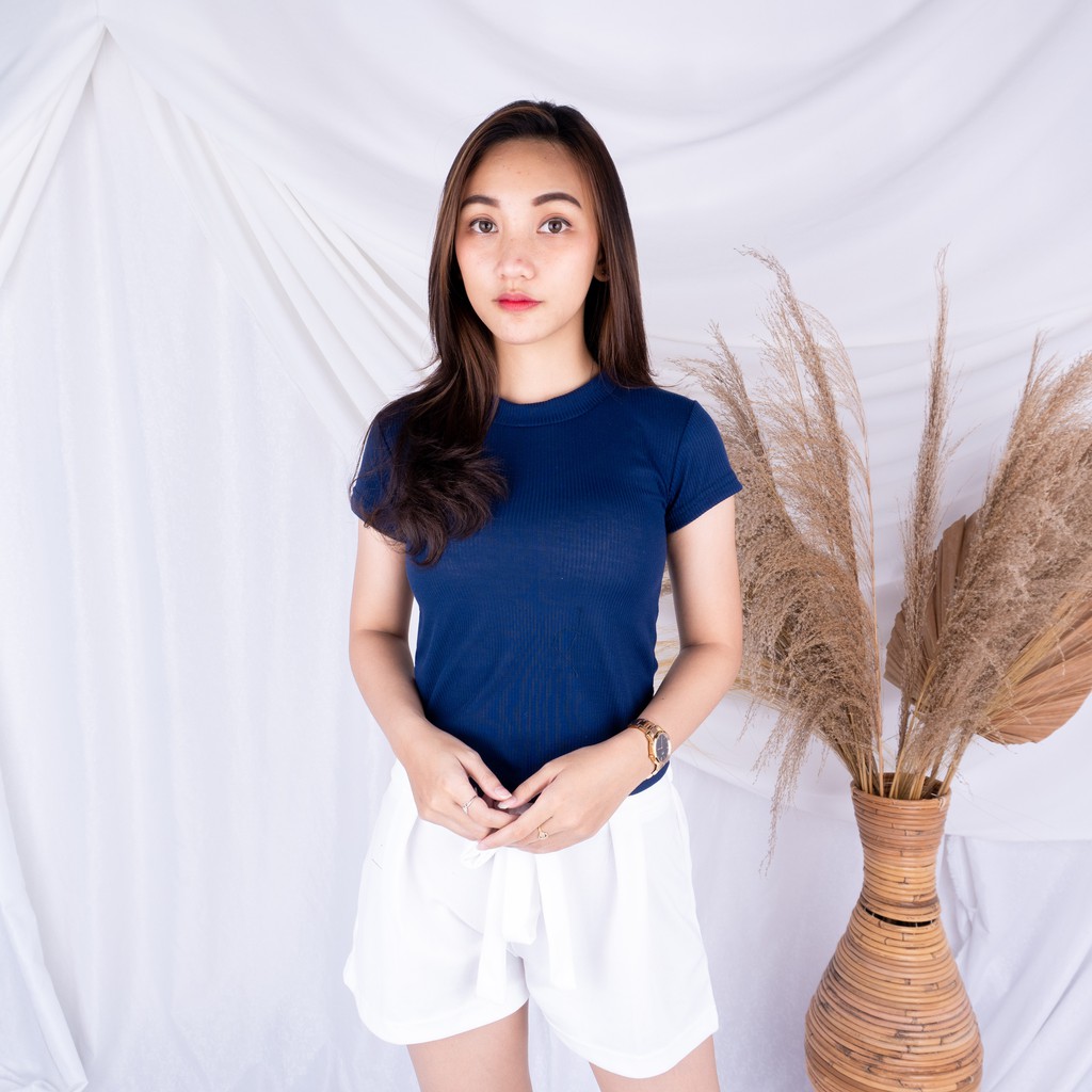 Turtleneck Carenina RIB / Tshirt Kaos Turtle Neck Wanita-NAVY