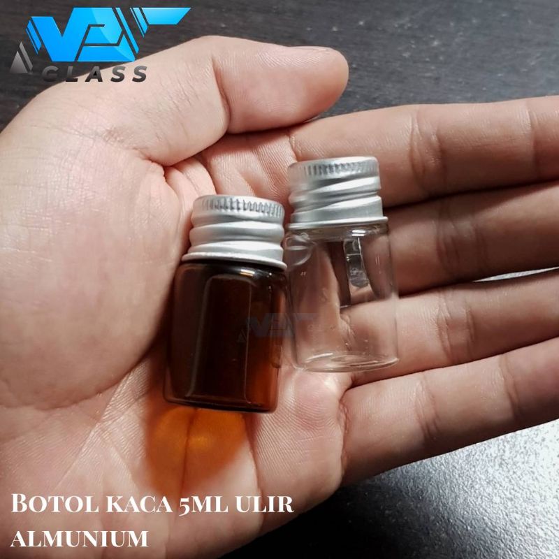 botol kaca 5ml tutup ulir / botol kaca tutup ulir almunium