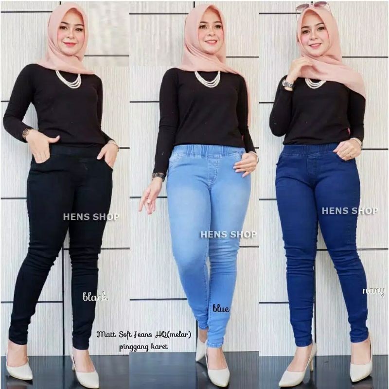 Celana jeans wanita pinggang kolor jeging jeans leging jeans