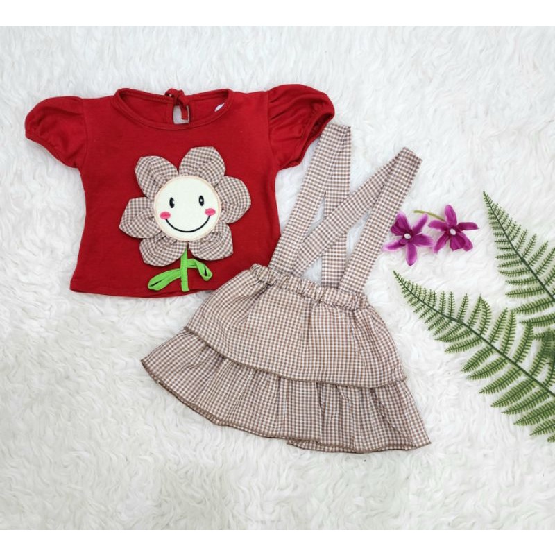 baju bayi perempuan  stelan overall bunga marahari 009