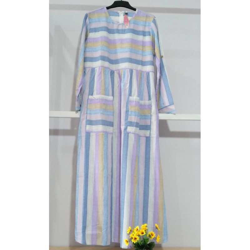 Gamis Garis Baju Muslim Wanita