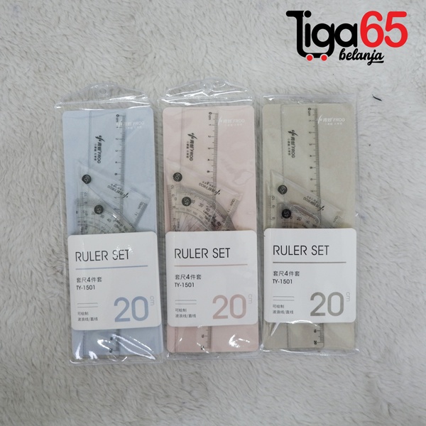 365 PENGGARIS SET 20CM #40912 Paket Penggaris / Penggaris Set Plastik 20cm 5in1 Extetik