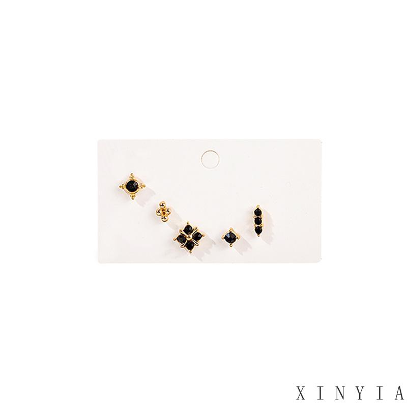 5buah/set Anting Hitam Anting Tusuk Korea Anting Tusuk Aksesoris Wanita Anting Wanita Anting Bunga Korea Hypoallergenic Untuk Wanita