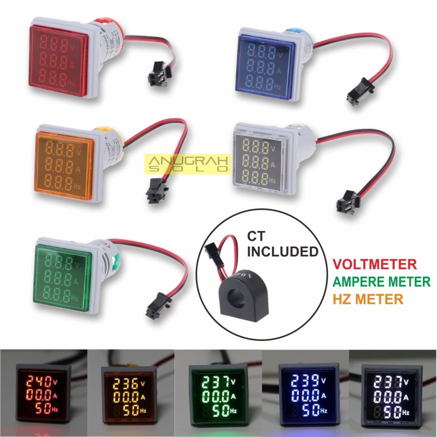 DIGITAL AC VOLTMETER AMPERE METER FREQUENCY METER 3 In 1 - Merah