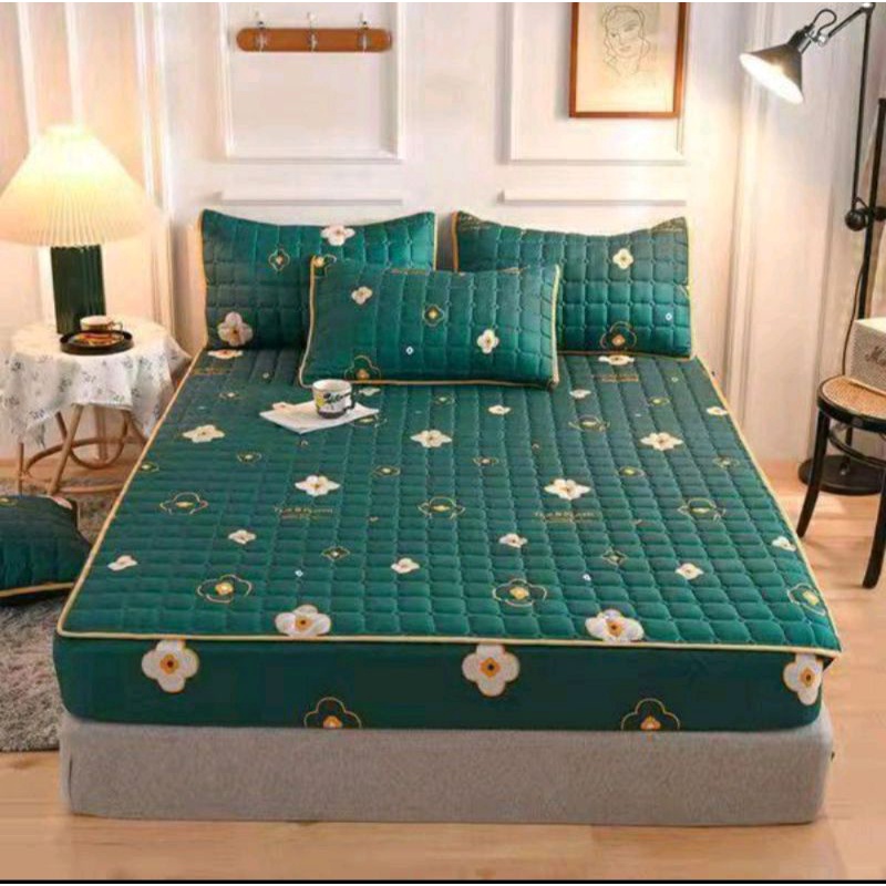sprei waterproof uk-180x200x2,5cm ( anti ngompol)-Sprei hijau B kecil
