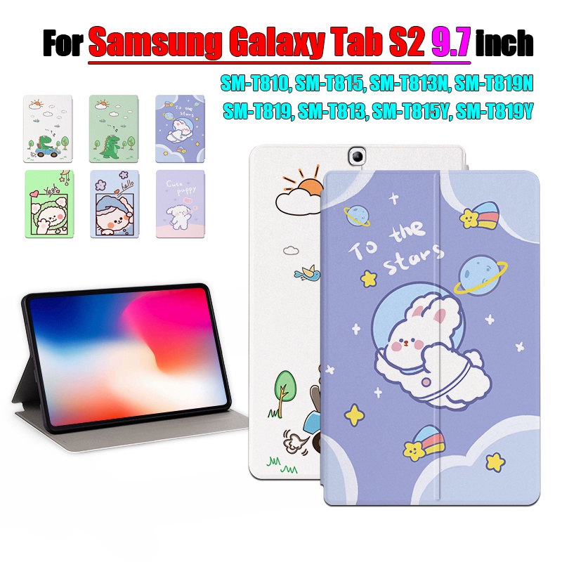 [Ready Stock] Untuk Samsung Galaxy Tab S2 9.7 (2015) SM-T810 SM-T815 SM-T813N SM-T819N SM-T819 SM-T813 SM-T815Y SM-T819Y Tablet Case Pelindung Fashion Kartun Anime Flip Stand Cover