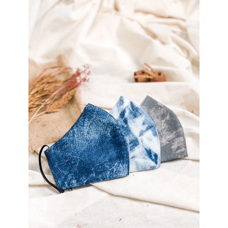 Masker Kain Fashion Pria dan Wanita 3ply - Jeans/Denim Washed