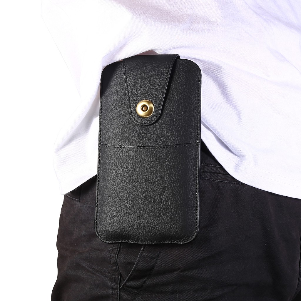 Sarung HP Celup Pinggang Kulit Asli Kancing Magnet Slot Kartu Vertikal Ukuran 6 - 6,5 Inch