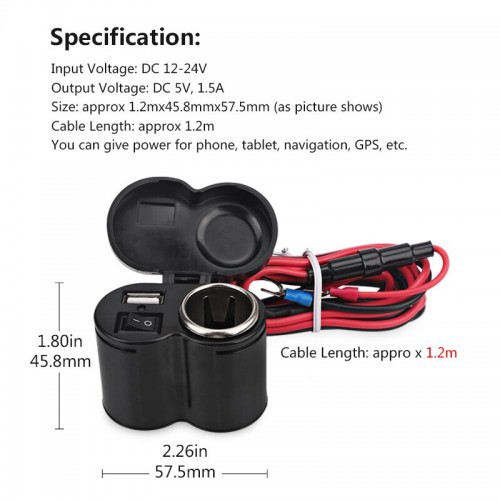 MLD-122 Charger Handphone Motor Waterproof + Pemantik Rokok Motorbike USB Charger Socket STRDY