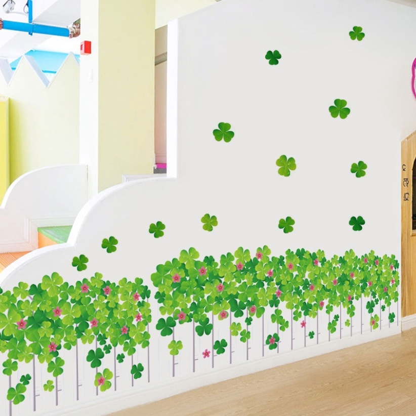 Fence and Four Leaf Grass Skirting Line Wall Stickers for Home Livingroom Bedroom Bathroom Office Decoration