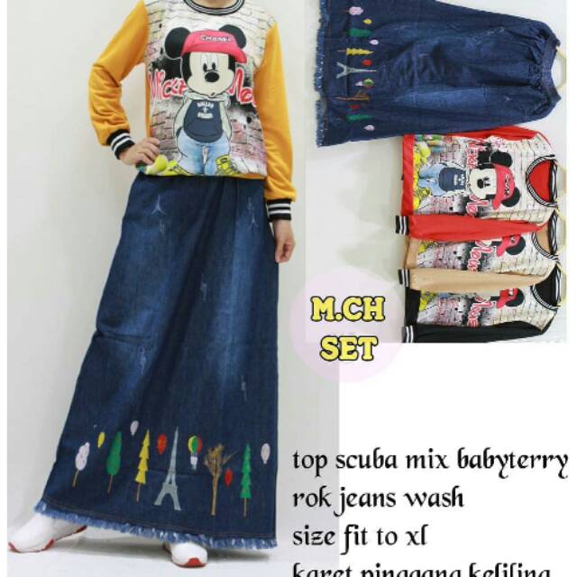 New Arrival Stelan Rok Jeans  Mickey Set