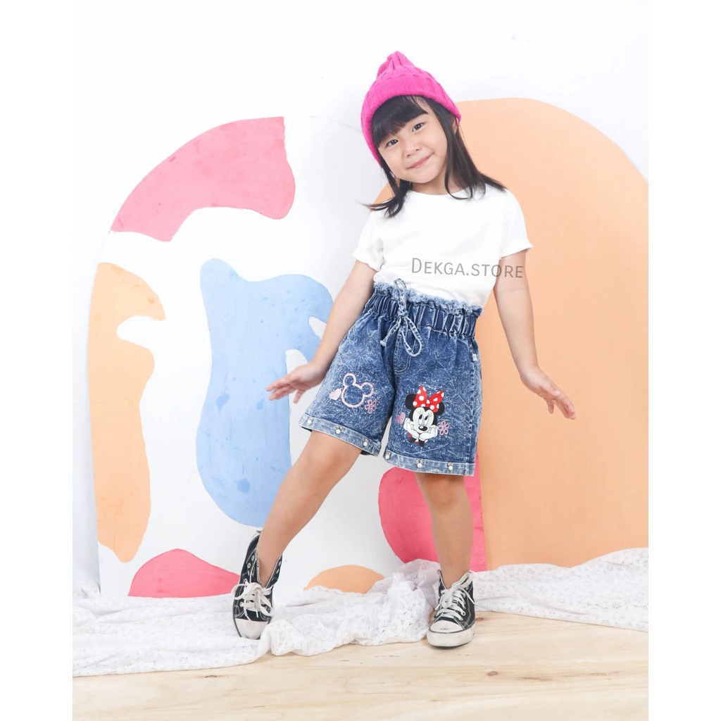 Celana hotpant anak full karet bawahan anak perempuan usia 1-12tahun motif sablon pony mickey aksen mutiara