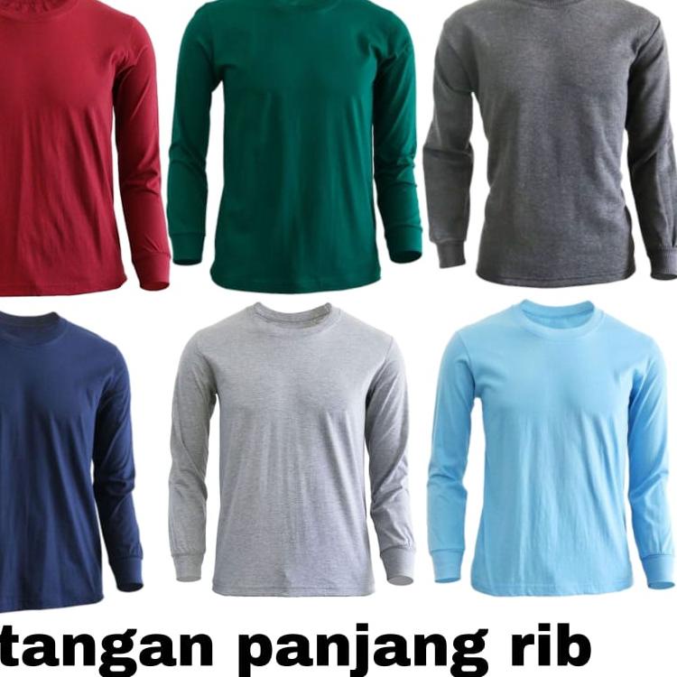 Kaos polos panjang ujung lengan pakai ban karet atau rib  pe berkwalitas  atasan baju kaos polos pri