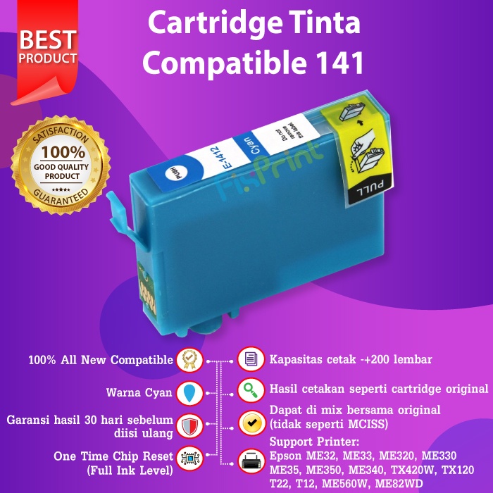 Cartridge Tinta Epson 141 T141 Compatible ME32 ME320 ME340 ME900WD TX400W Black Cyan Magenta Yellow