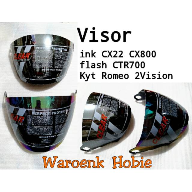 Visor/kaca helm ink CX22 CX800 flash CTR700 Kyt Romeo 2Vision, aksesoris helm full face & half face