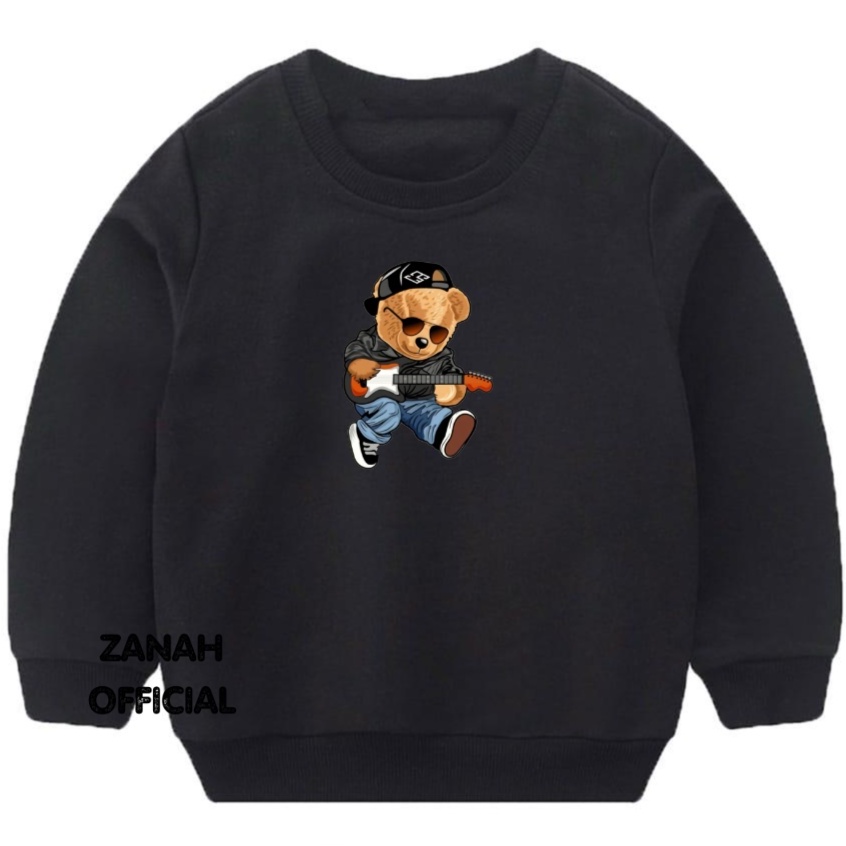 Sweater Crewneck Anak Balita 1-5 thn Motif Guitaris Bear Bahan Pleece Terbaru