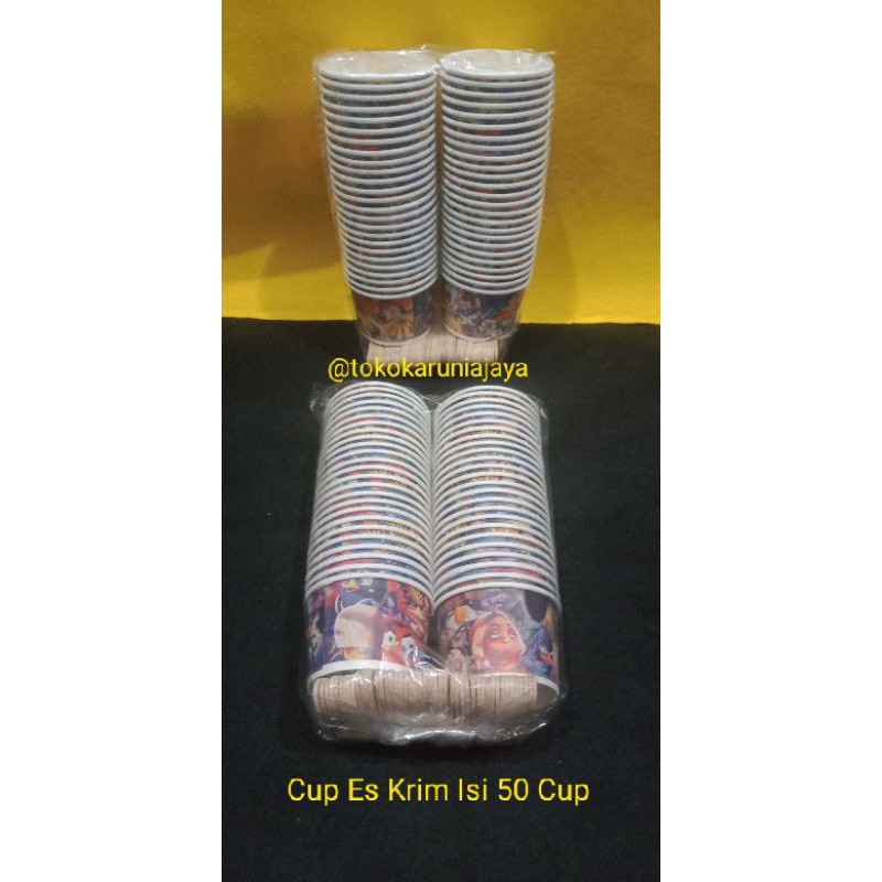 Termurah  Paket Cup Es Cream Isi 50 Cups (Plus Sendok Es Krim & Tutup Cup)