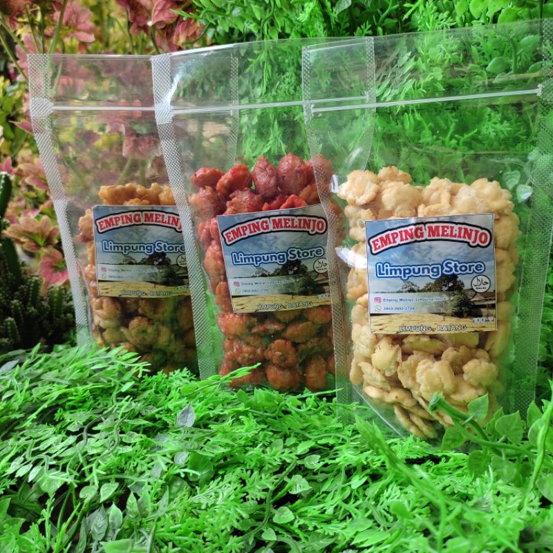 

Emping pedas manis gurih asin mini pounch// emping matang 100gr