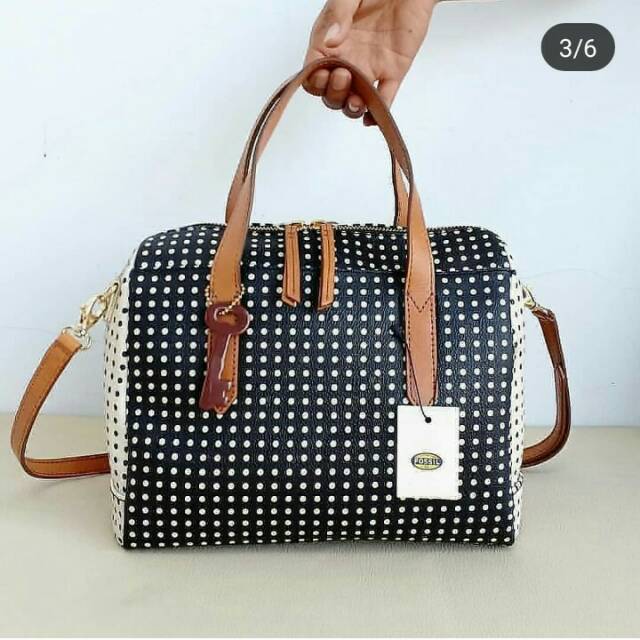 Tas fossil sydney satchel polkadot bag