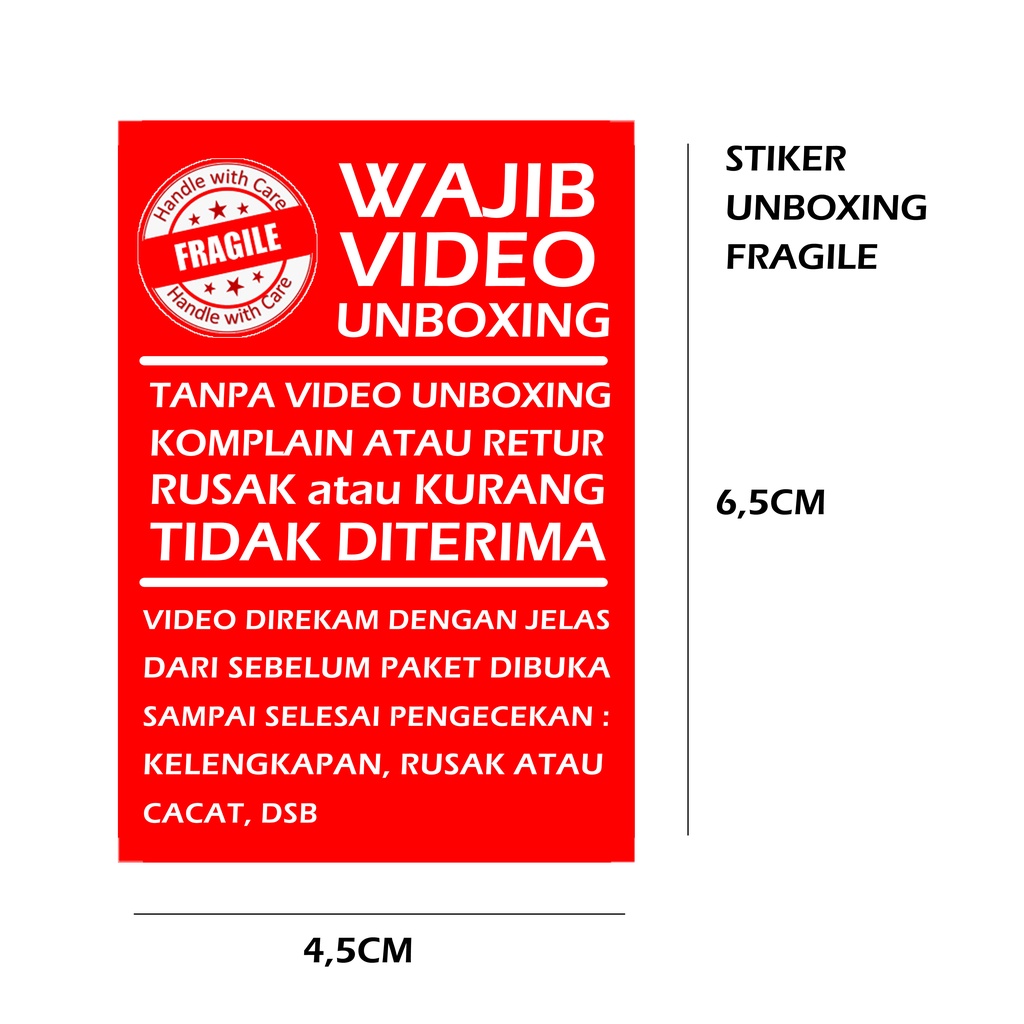 

STICKER WAJIB VIDEO UNBOXING FRAGILE - RED UK. 4,5 x 6,5 cm