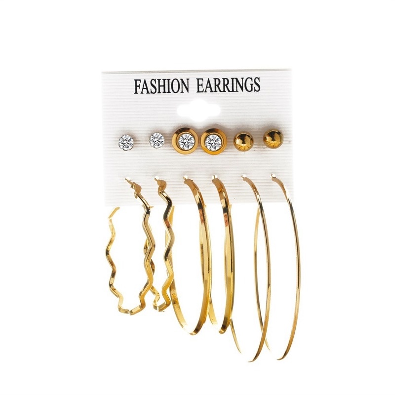 6 Pasang / Set Anting Bentuk Lingkaran Besar Model Simple Untuk Wanita