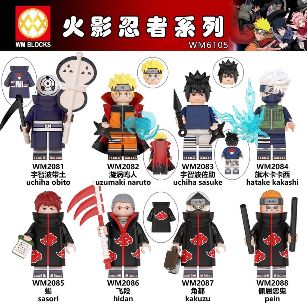 Mainan Minifigure Action Figure Naruto Akatsuki Obito Hidan Sasuke Kakashi