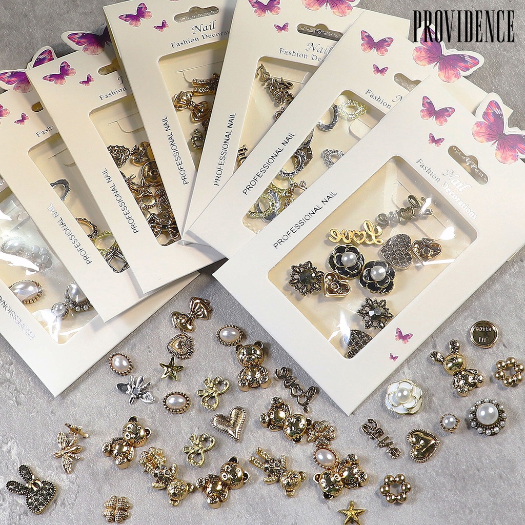 Providence 8pcs / 10pcs / 20 Pcs Hiasan Kuku Aneka Bentuk Bahan Metal Gaya Vintage Untuk Wanita Charms