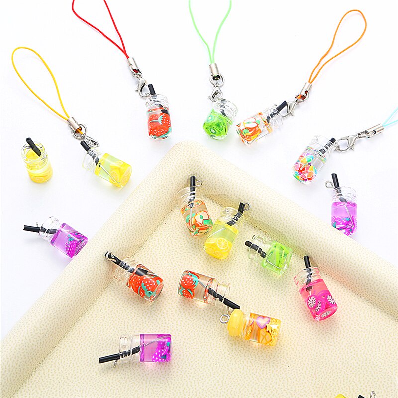 Charms Bubble Tea Fruit Juice Cup Bottle Pendant for Jewelry DIY Earrings Necklace Key Chain Making 18x10mm 6Pcs