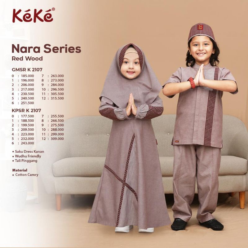 Gamis Anak Plus Jilbab Sarimbit Keke 2022 Nara Series GM SR K Size 6 Red Wood Bahan Catton Camry