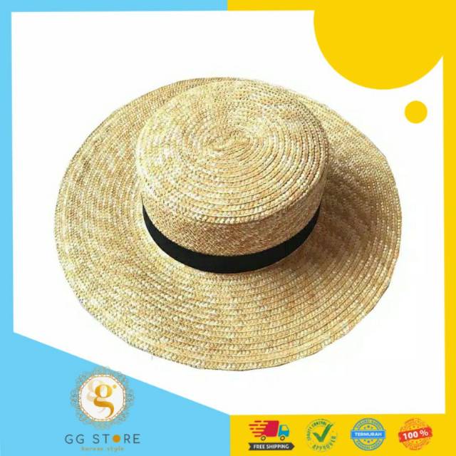 TP015C  WIDEST STRAW BOATER HAT ROTAN TOPI PANTAI PRIA WANITA DEWASA BATAM