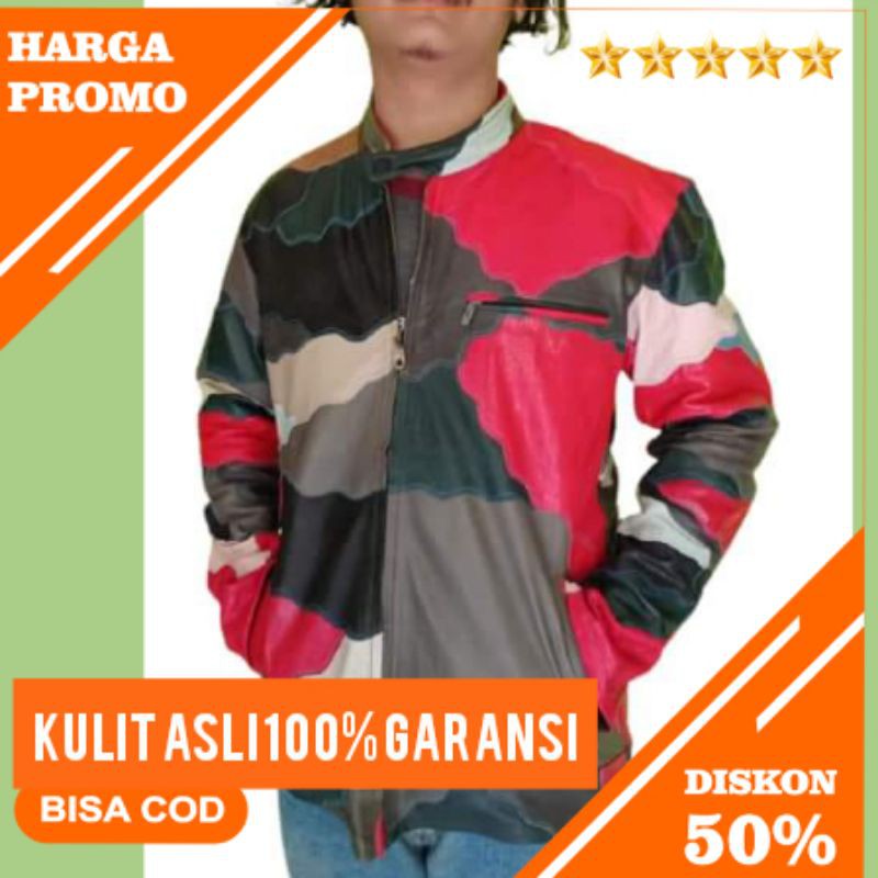 Jaket Kulit Asli Garut Batik Sambung - Jacket Pria Kulit Domba Sambungan Garut - JEKET cowok Kulit