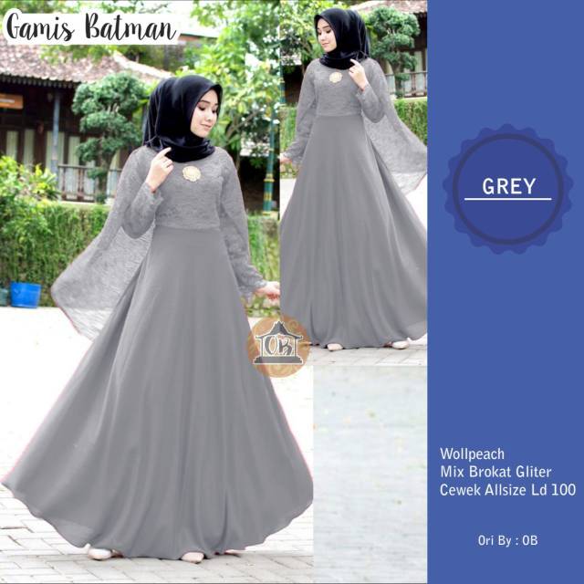 Gamis Batman Gaun Kebaya Dress Brokat Brukat Wisuda Pesta Casual Lebaran Mewah Glamour Murah Grey Shopee Indonesia