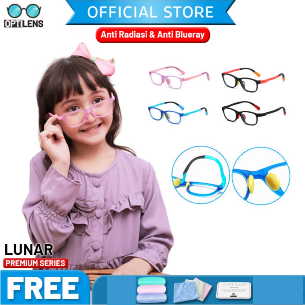 Optilens - Aluna Series Kacamata Anak Anti Radiasi Hp Komputer Antiradiasi Frame Elastis-1