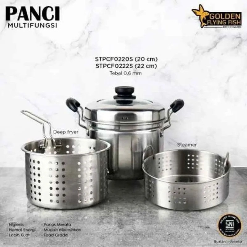 Panci Multifungsi Serbaguna 22cm Stainless Steel Golden Flying Fish