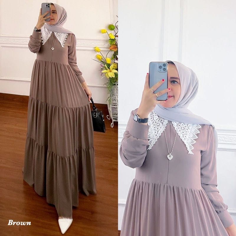 Gamis Terbaru 2022 Lianka Dress Gamis Malaysia Ceruty Babydoll Aksen Renda Baju Kondangan Wanita Gaun Pesta Muslimah