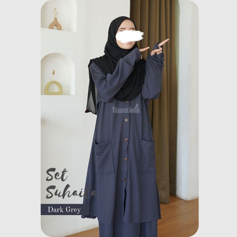 Suhaila Set By Khizaanah Sunnah / Long Cardi / Long Cardi Set Rok / Cardigan Full Kancing Hidup