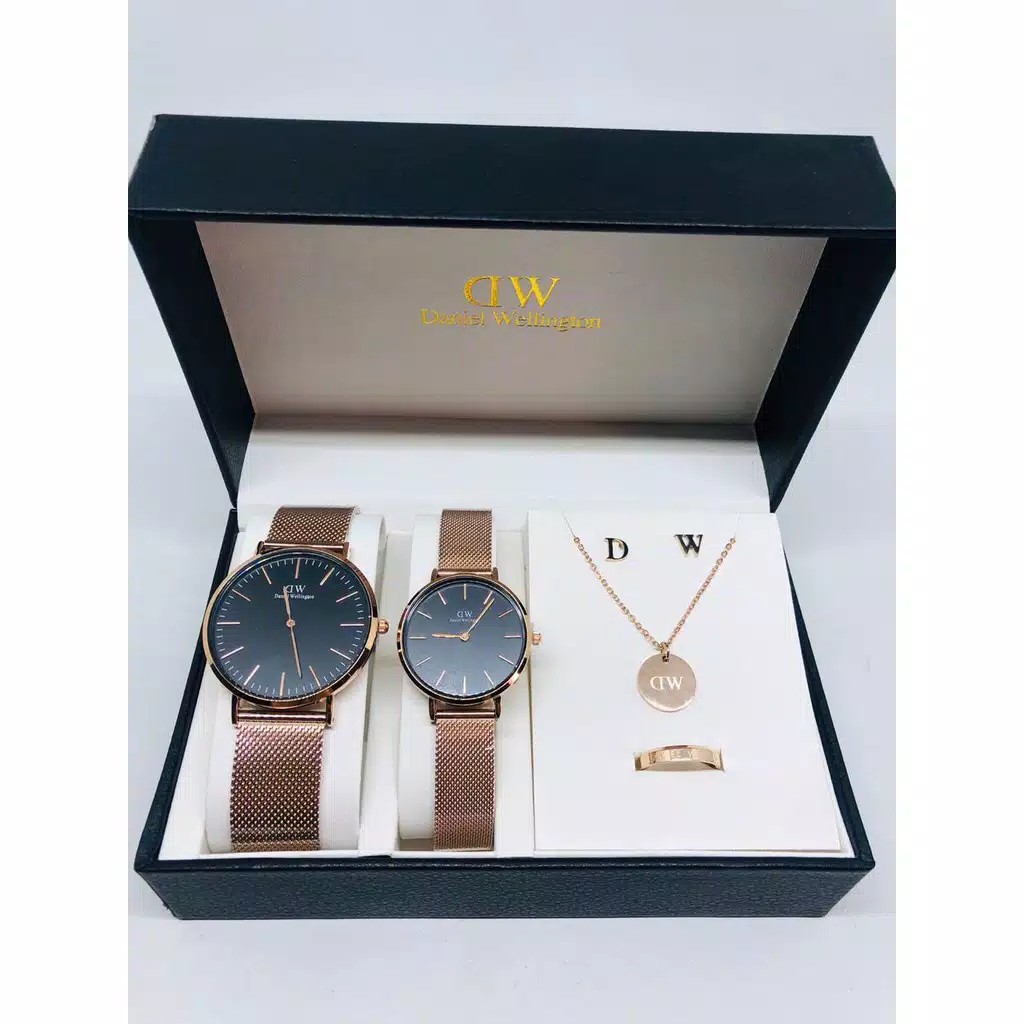 Best Seller !!! Jam Tangan Couple WD 0753K Paket Free Kalung Cincin Anting + Box