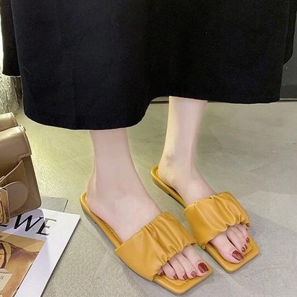 CUCI GUDANG GROSIRTAS TG1079 Sandal Flat Wanita Import Motif Kerut Fashion Korean