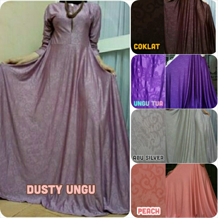 Gamis Jersey Dusty Ungu / Lavender Motif Relief  Hasuna Shop Maxi Long Dress HasunaShop