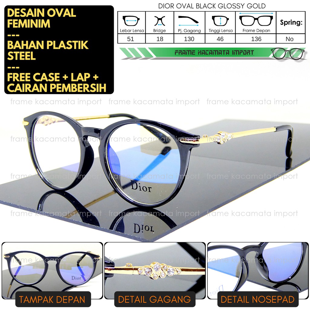 Frame Kacamata Wanita Oval Plastik Ringan