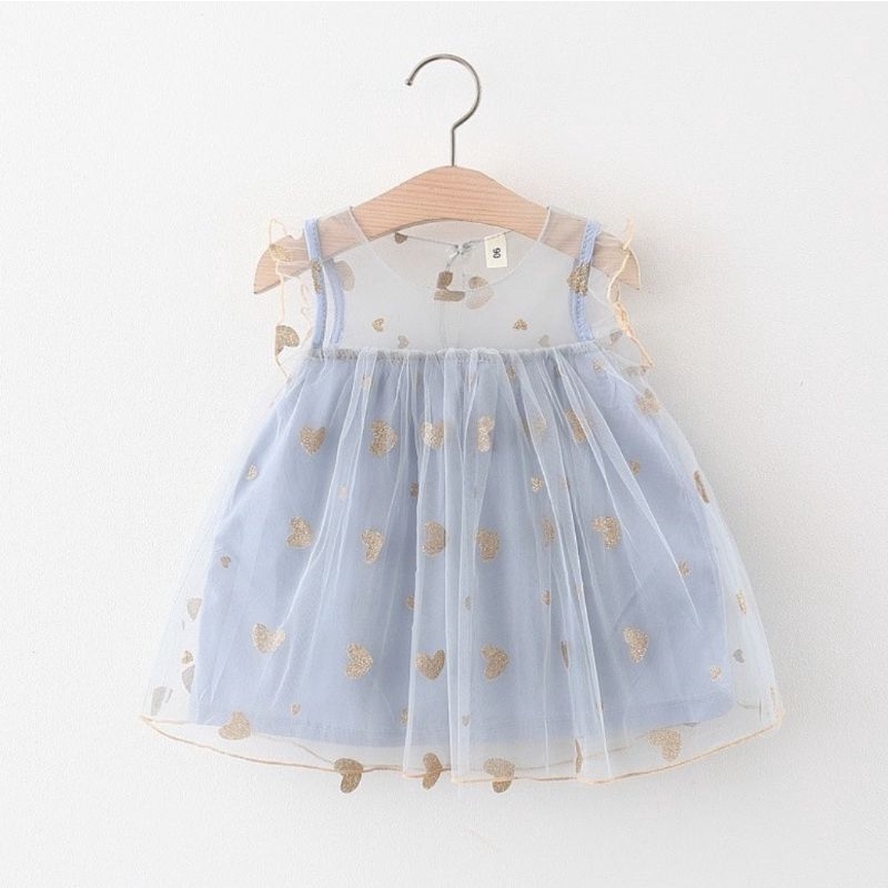 golden heart tutu dress / dress princess anak bayi / gaun pesta baby tile tule pink biru putih-2