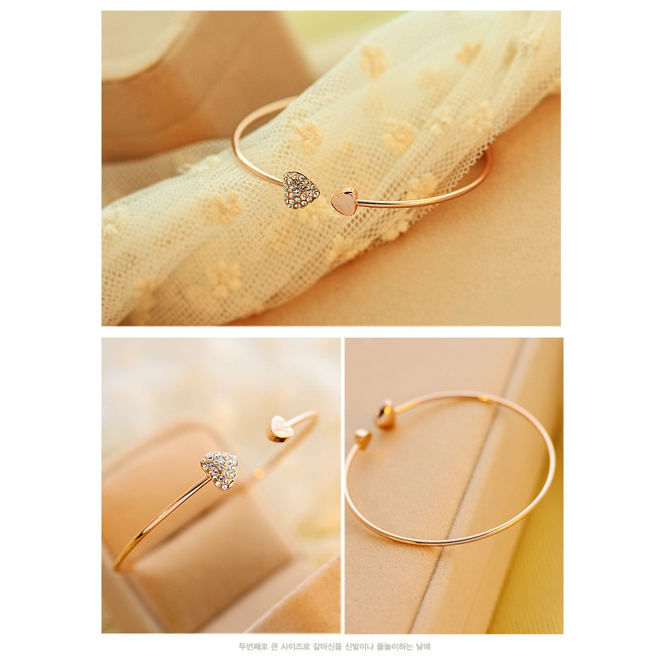 Gelang Hati Emas Gold Silver Plated Heart Bracelet Adjustable