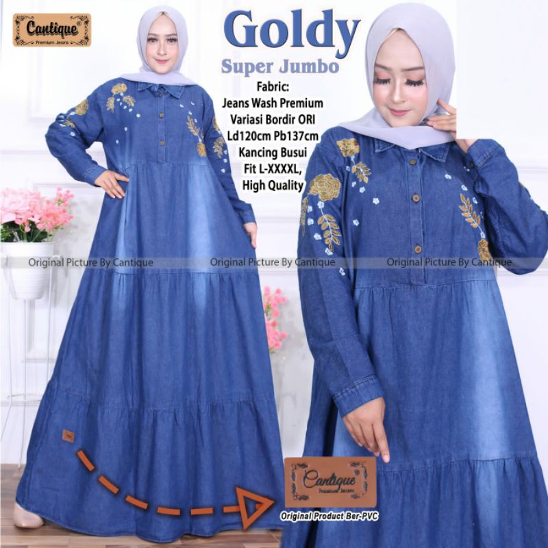 Baju gamis jeans jumbo kekinian emak terbaru ld 120 #goldy super jumbo tervaforit